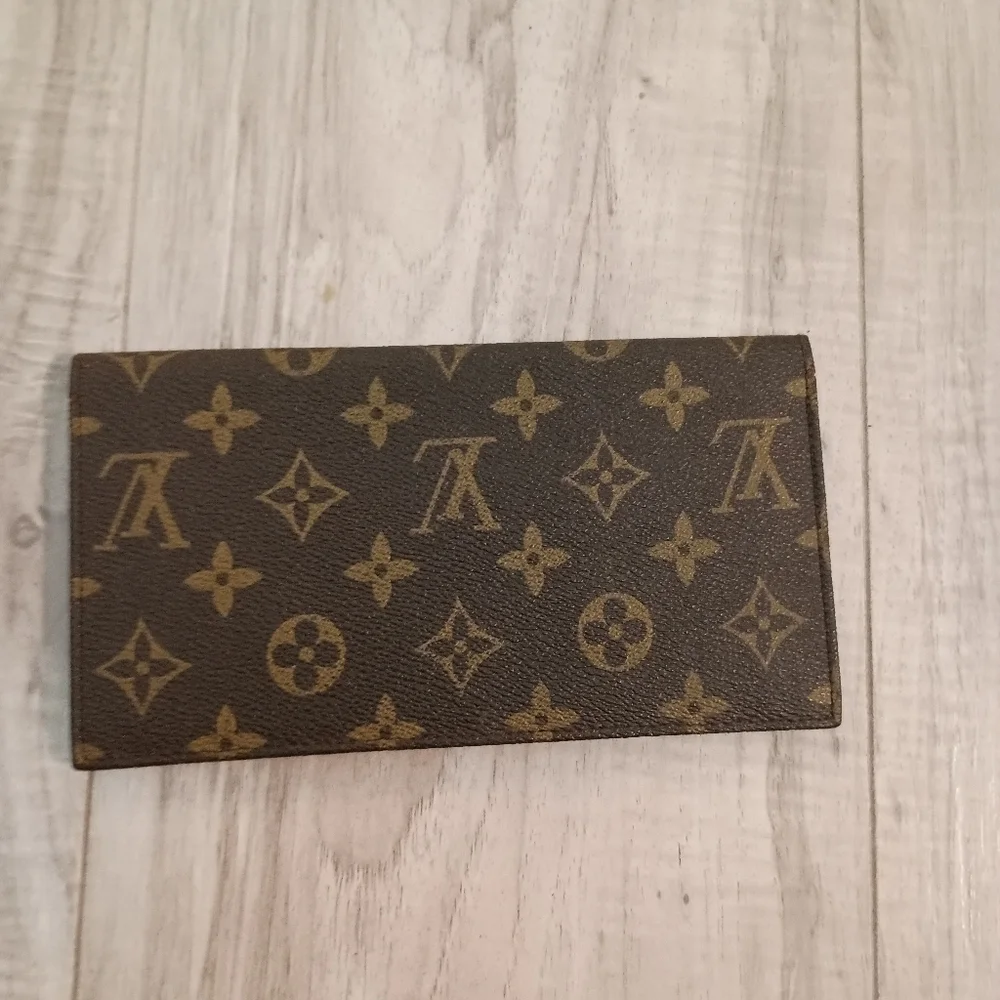 LOUIS VUITTON Monogram Porte Monnaie Credit Long Wallet Brown/ Check Holder